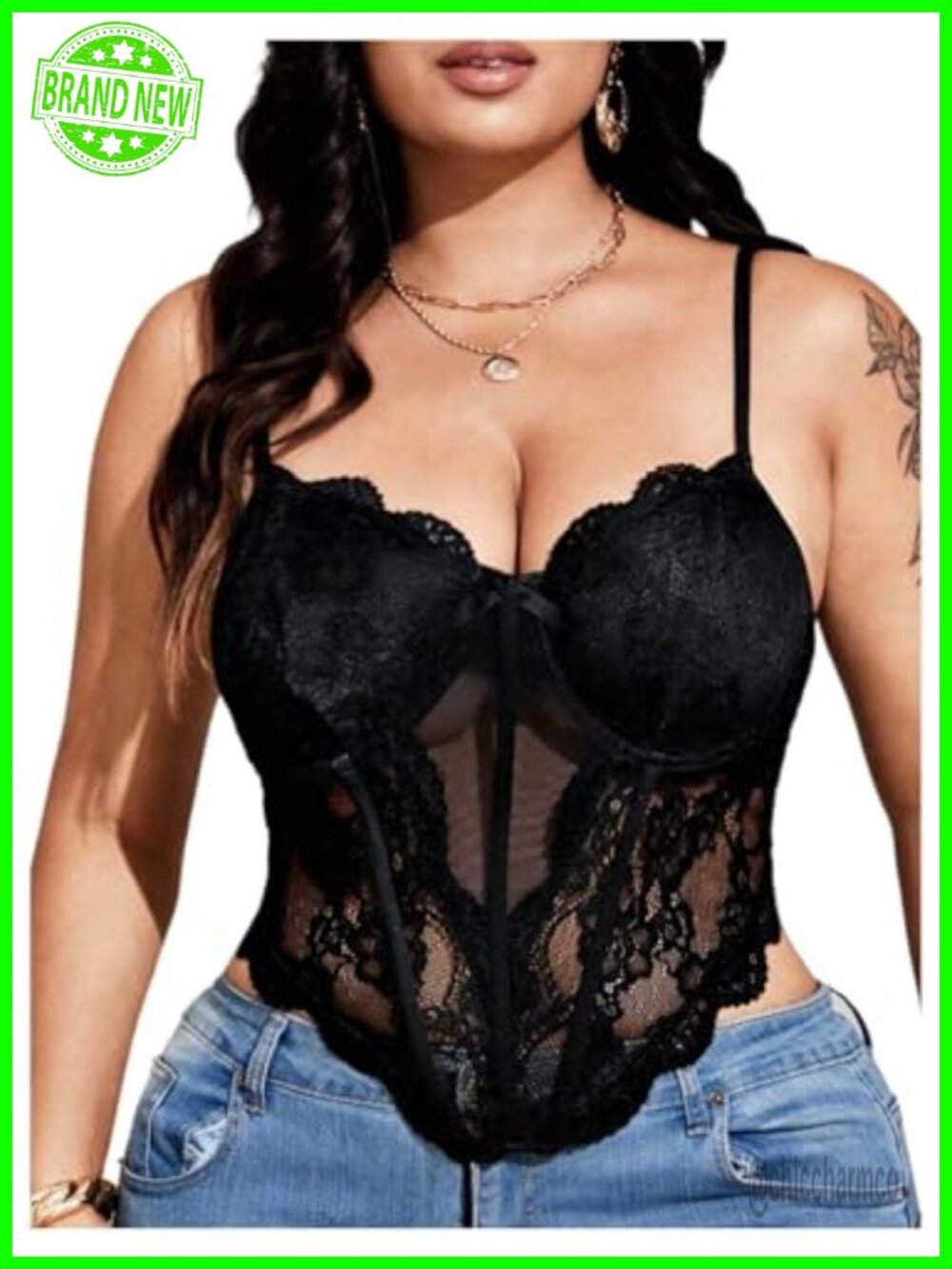 Lace Bustier Corset Top Plus Size Spaghetti Strap Asymmetrical Cami